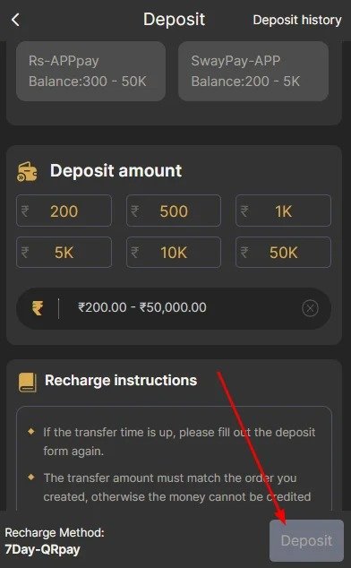 Click deposit button in BDG Win